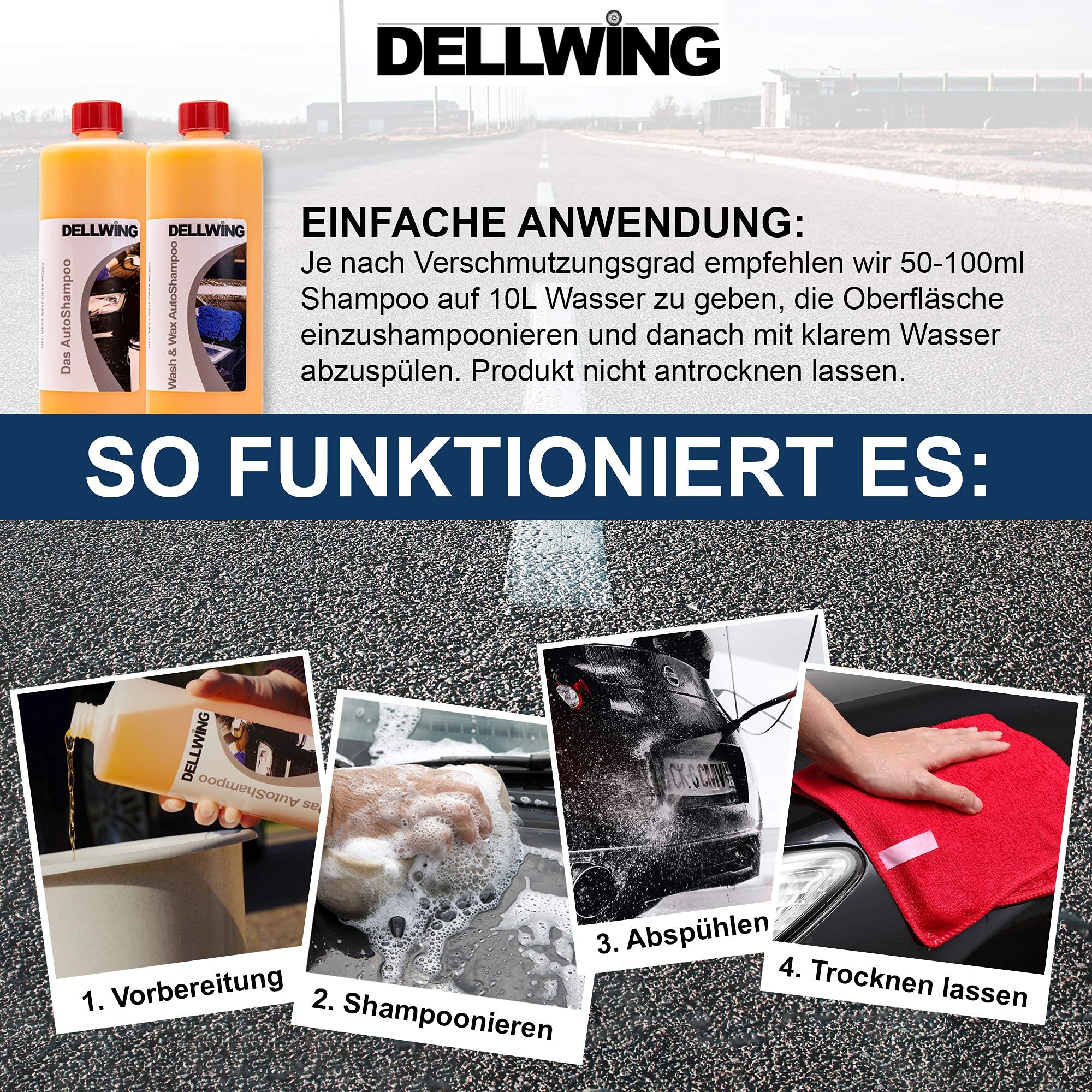 DELLWING - Champú de lavado y encerado de 10 l - Champú profesional para tu coche - Dilución de hasta 1:200 - Brillo intenso con efecto hidrofóbico