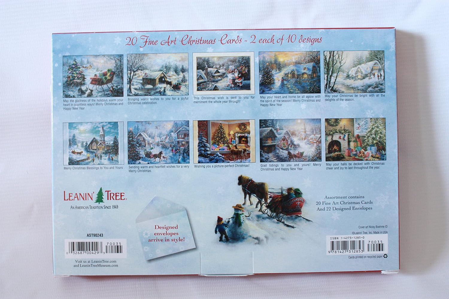 Leanin' Tree ★ 20 PACK DESIGN CHRISTMAS CARDS ★ CHRISTMAS MEMORIES by NICKY BOEHME ★ MADE in USA