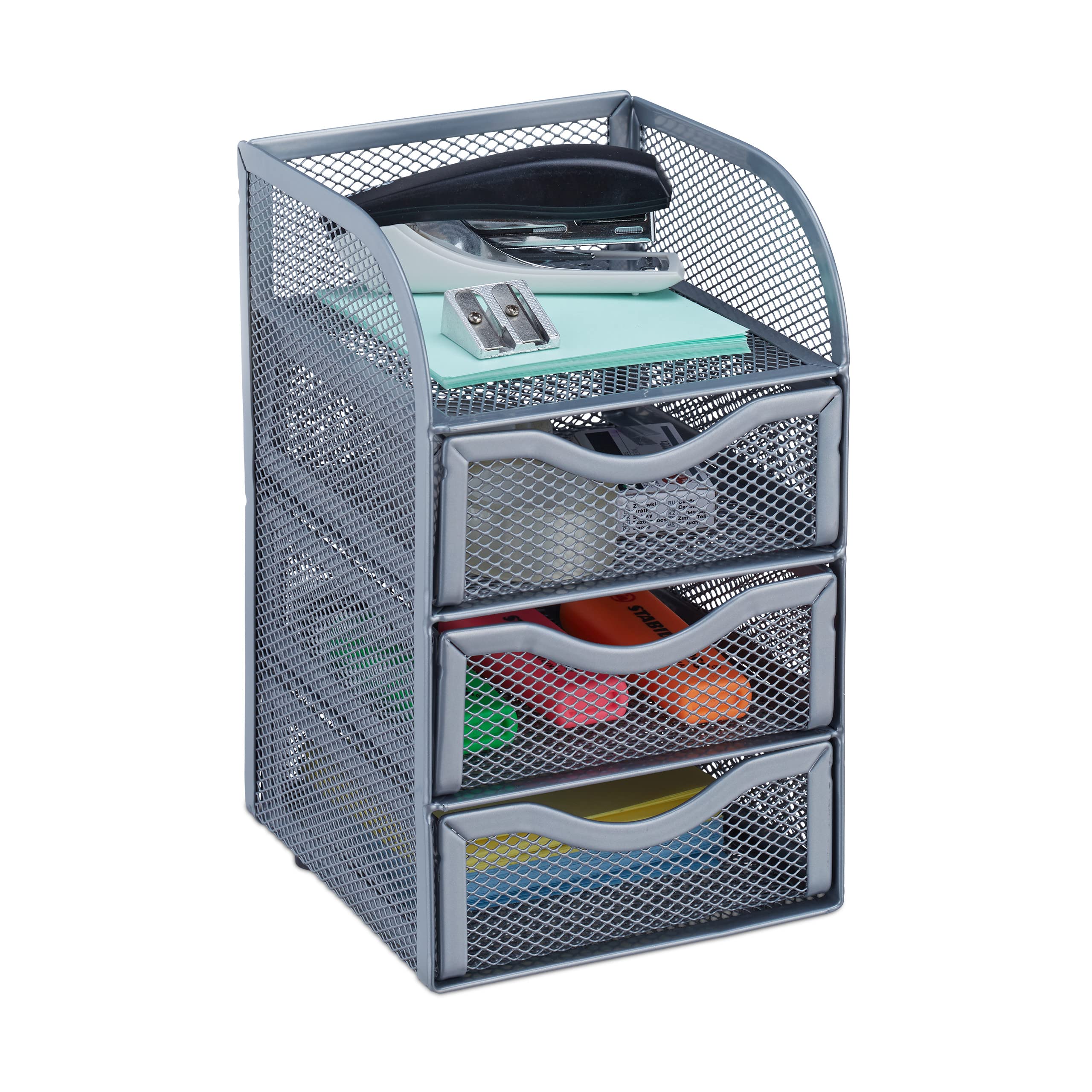 Relaxdays Desk Organizer Mesh Storage Box, File Sorter, Metal, Silver, Standard