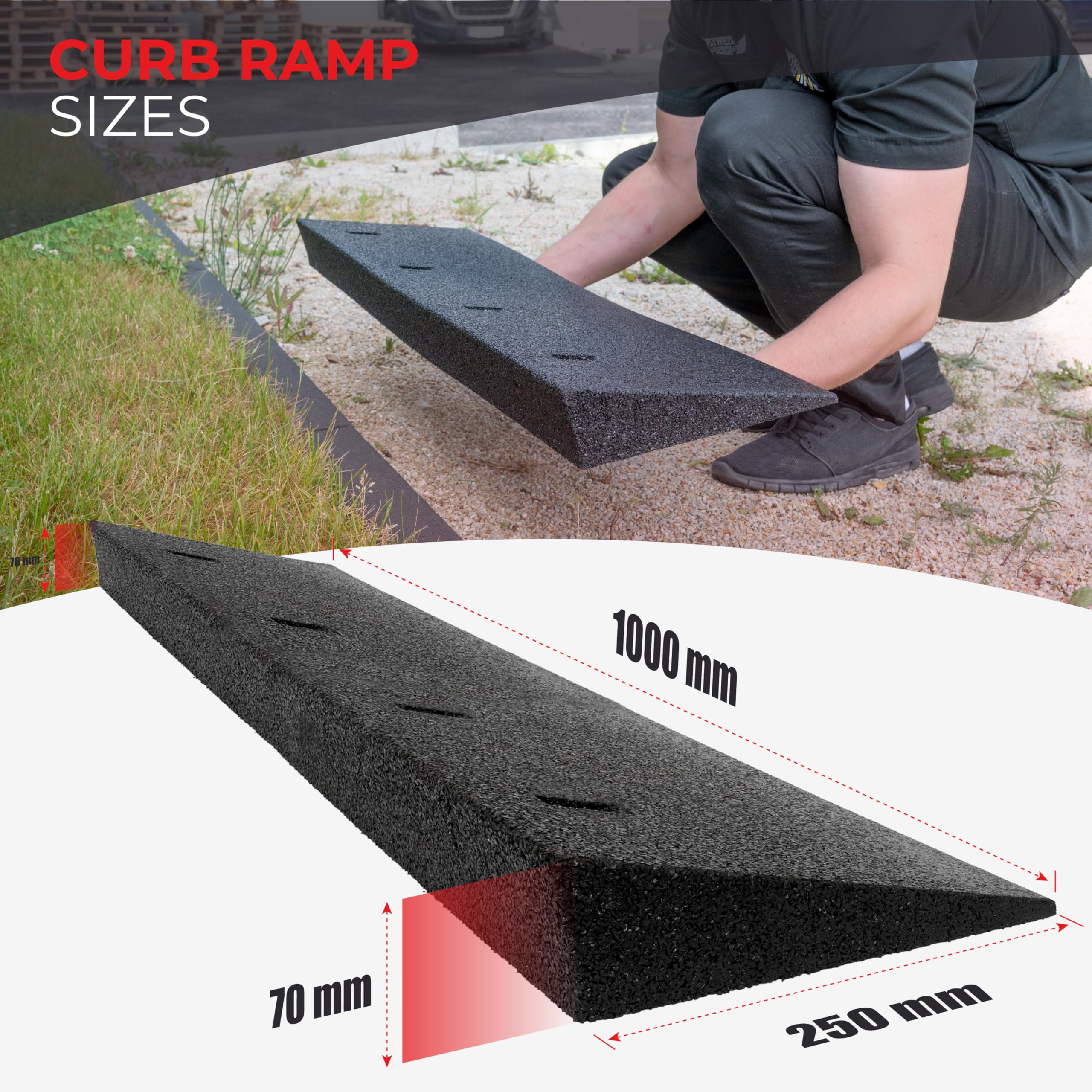 Bordsteinrampe 1000x250x70 Bordstein Auffahrrampe aus Gummigranulat