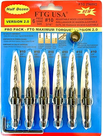 FTG USA Countersink Drill Bit Set 6 Pc #10 (3/16