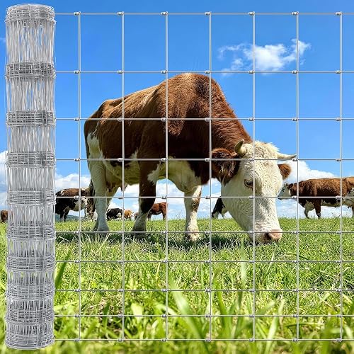 FARMGUARD 6FT*328FT Heavy Duty Cattle Fence Net, Hot Dipped Galvanized Fixed Knot Wire Fence, Livestock Fencing for Cattle Sheep Horse Goat, Rustproof Farm Field Boundary Fence.