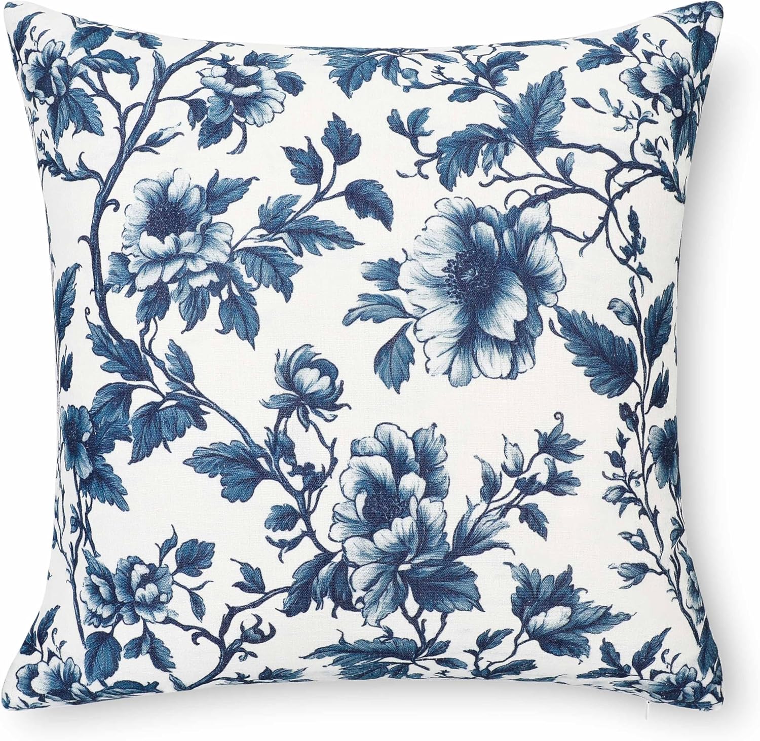 Crumbs Home California Casual Coastal Indoor Outdoor Throw Pillow Cover, 20"x20" Water Repellent for Patio, Backyard, Couch, Poolside, Dark Navy Print Vintage Chinoiserie Floral