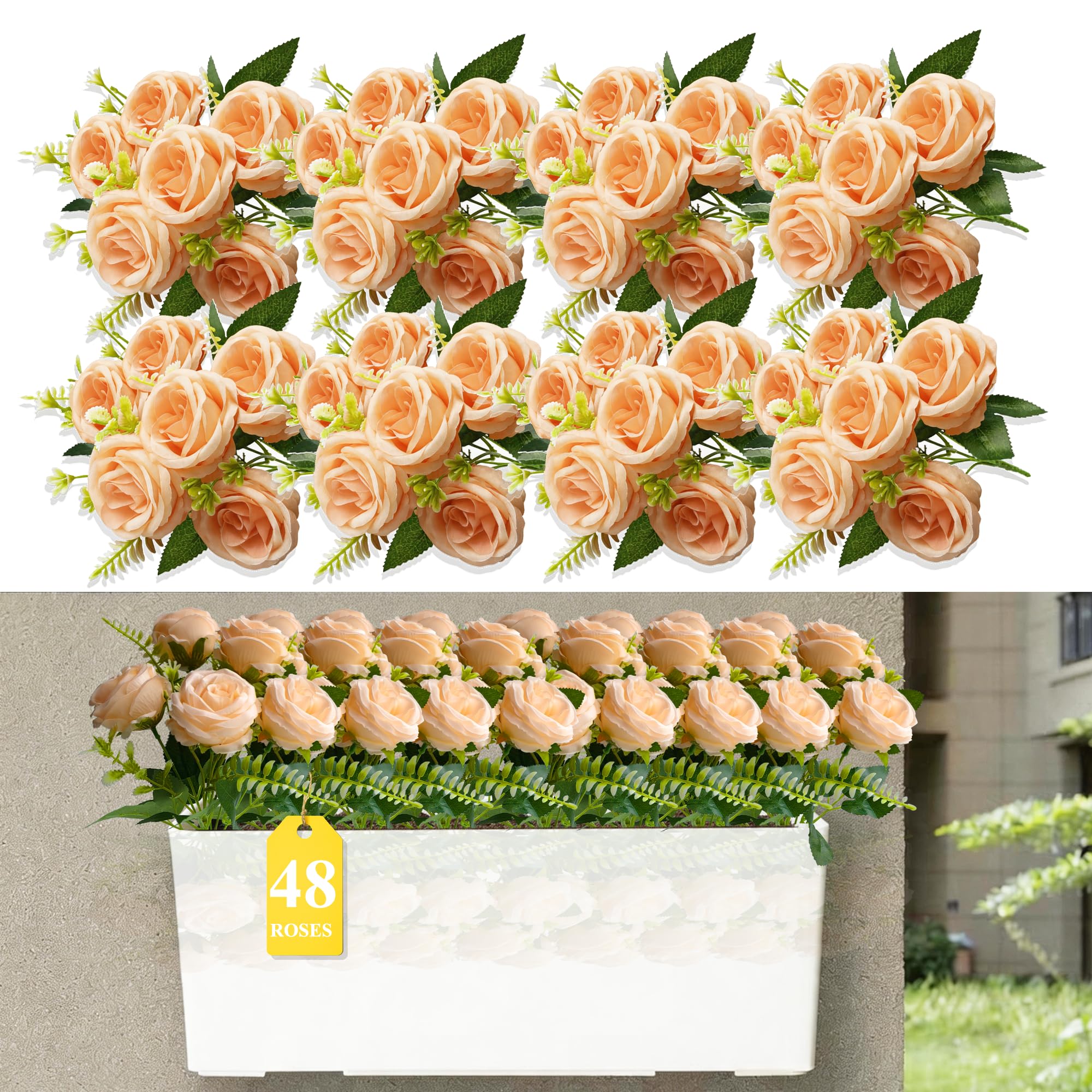 BIRDDIE 48 Blooms Champagne Artificial Flowers Long Stems Easy Care Decor