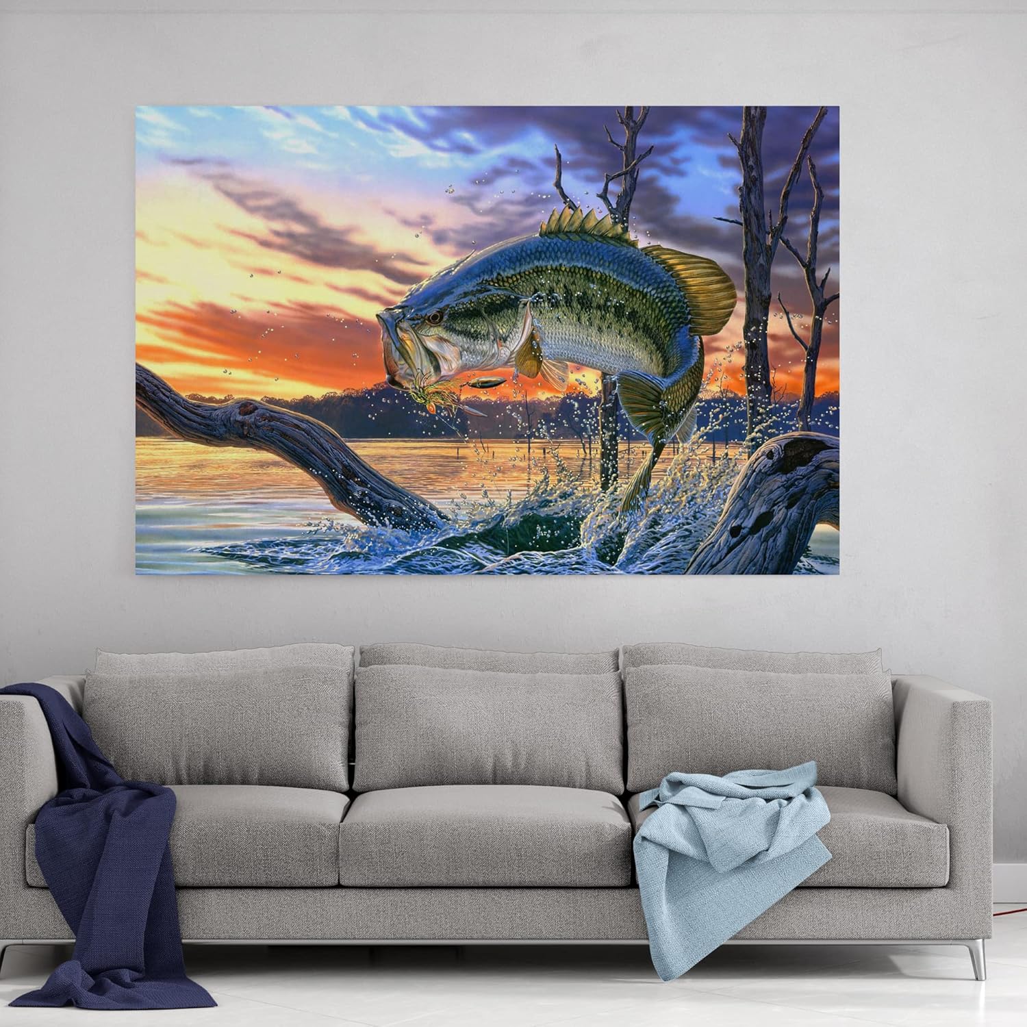 Prixas Print Large Mouth Bass Fish Canvas Wall Decor, Painting for Living Room Bedroom Gallery Wrapped, (24x32)