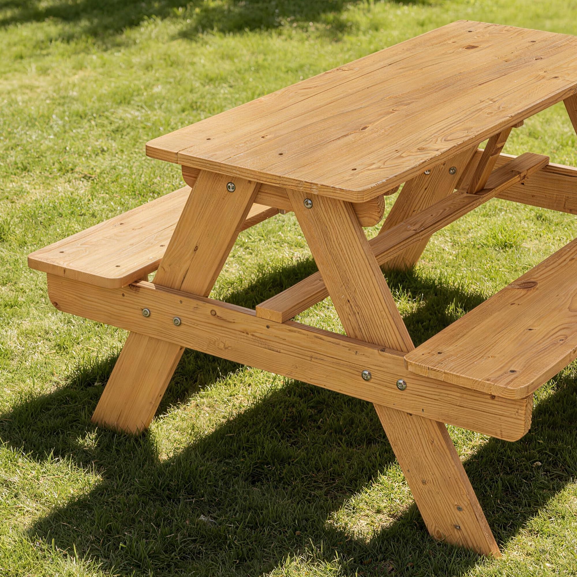 AIYAPLAY Ensemble Salon de Jardin extérieur Enfant, Table Pique-Nique Enfant avec bancs, Cadre en Bois Massif, pour Jardin, pelouse, Camping, Bois Naturel