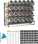 SpaceAid 4 Tier Spice Rack Organizer with 28 Spice Jars, 386 Spice Labels, Chalk Marker and Funnel Set for Cabinet, Countertop, Pantry, Cupboard or Door & Wall Mount