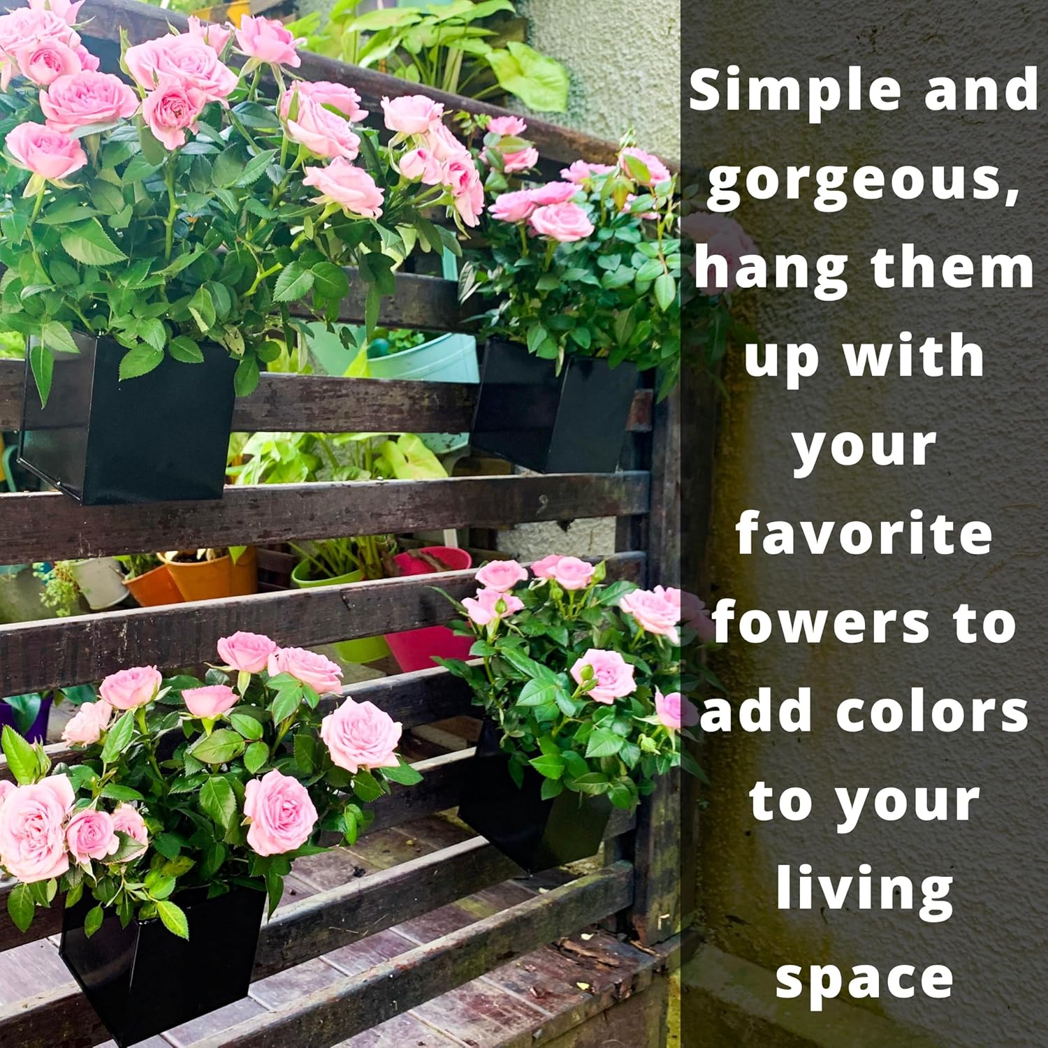 LaLaGreen Bundle- 2 Pack, 12 Inch Black Geometric Self Watering Pot + 6 Pack, 4 Inch Square Metal Pot Wall Mounted Hanging Plant Flower Succulent Vase Holder Modern Stylish Balcony Indoor Garden Decor