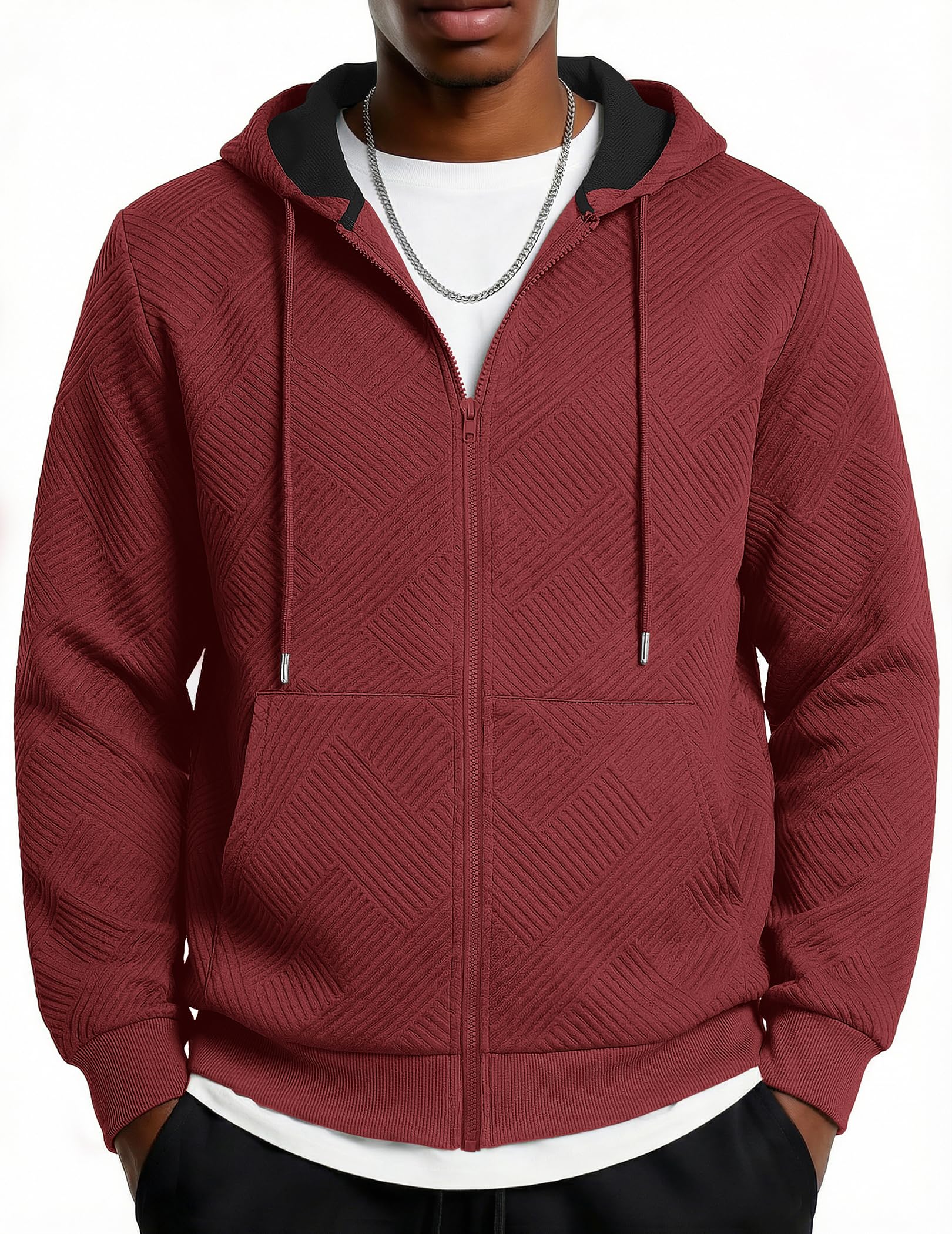 COOFANDY Mens Hooded Sweatshirt Zip Up Casual Knit Hoodies Fashion Drawstring Sweatshirts with Pockets