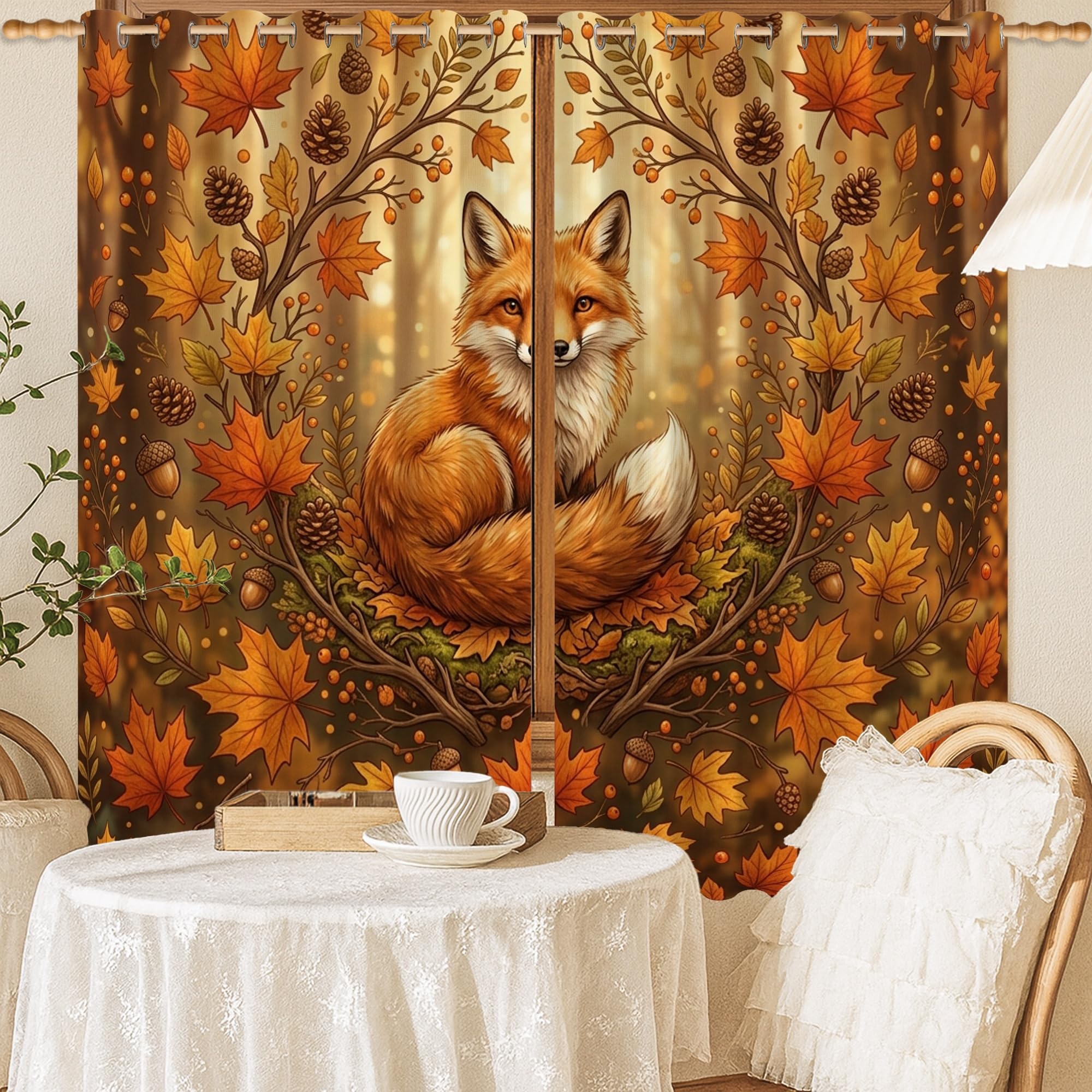 Rideaux occultants automne orange 132x137 cm pour chambre d'enfant
