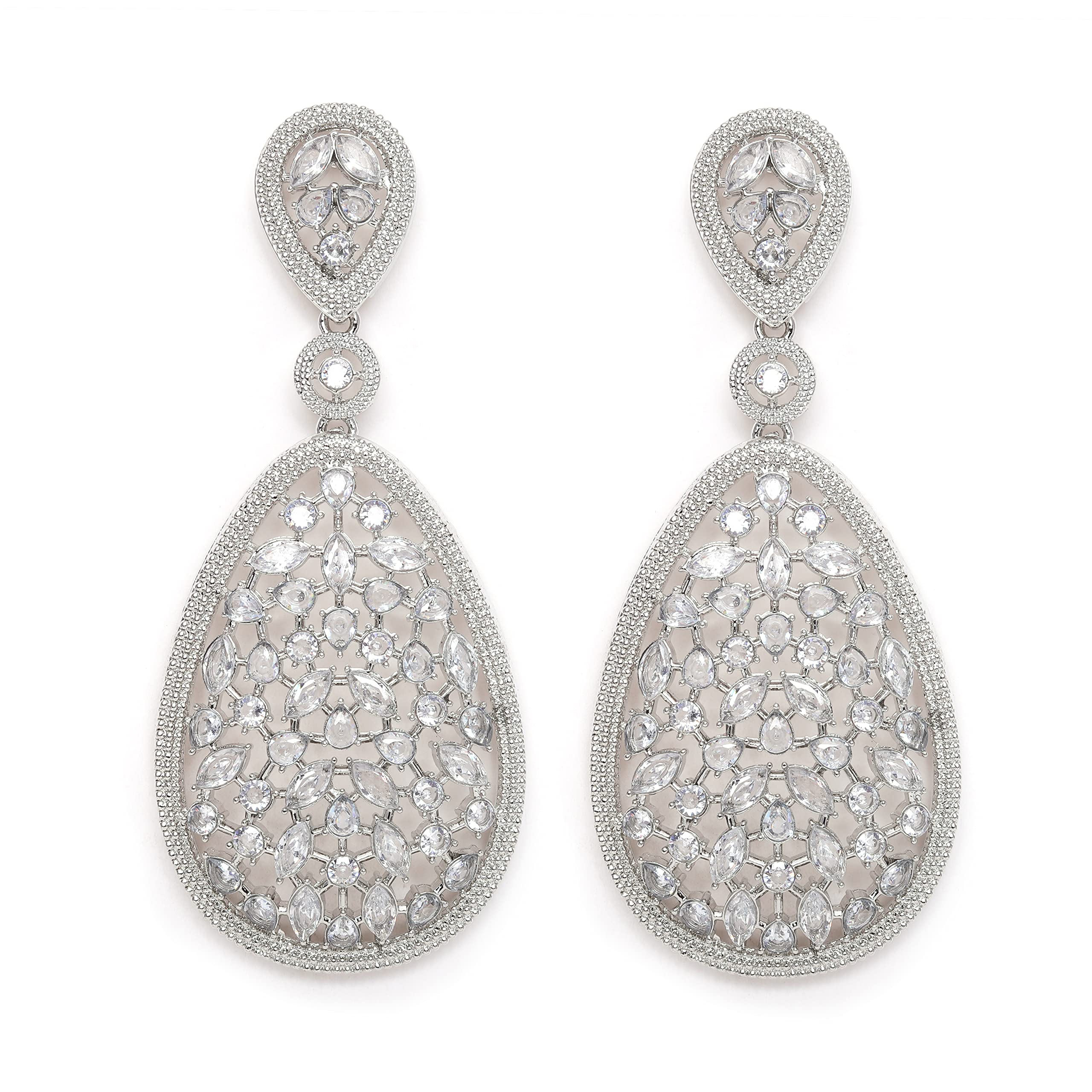 Cierra Admirable Oval Shape White Stone Silver Plated Dangle Earring For Women (B0BVMR1KNW) Amazon Price History, Amazon Price Tracker