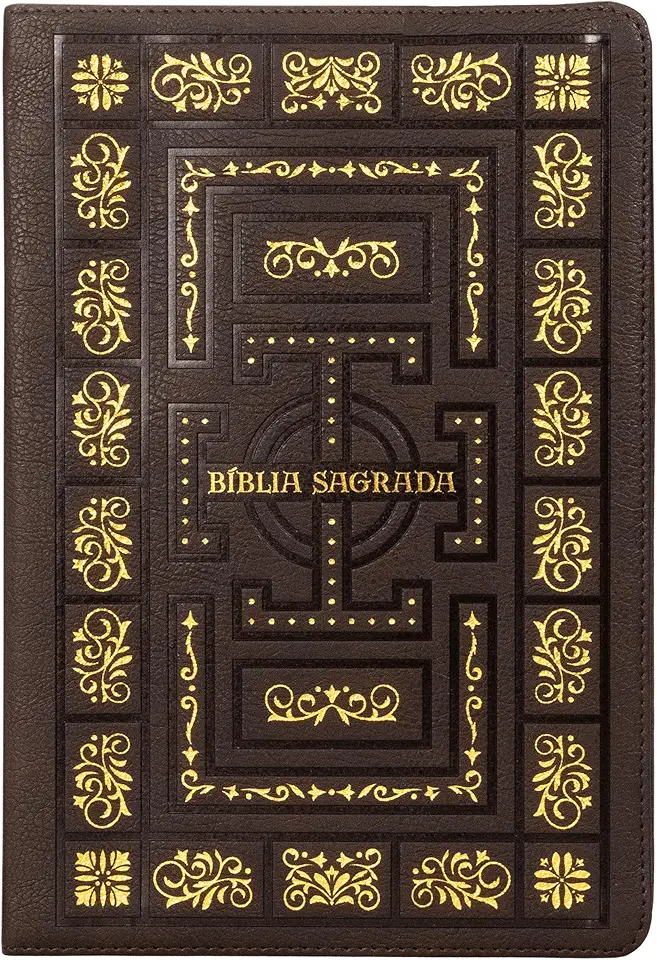 Bíblia Sagrada Católica, Letra Grande, Molduras, Couro-soft marrom, Leitura Perfeita