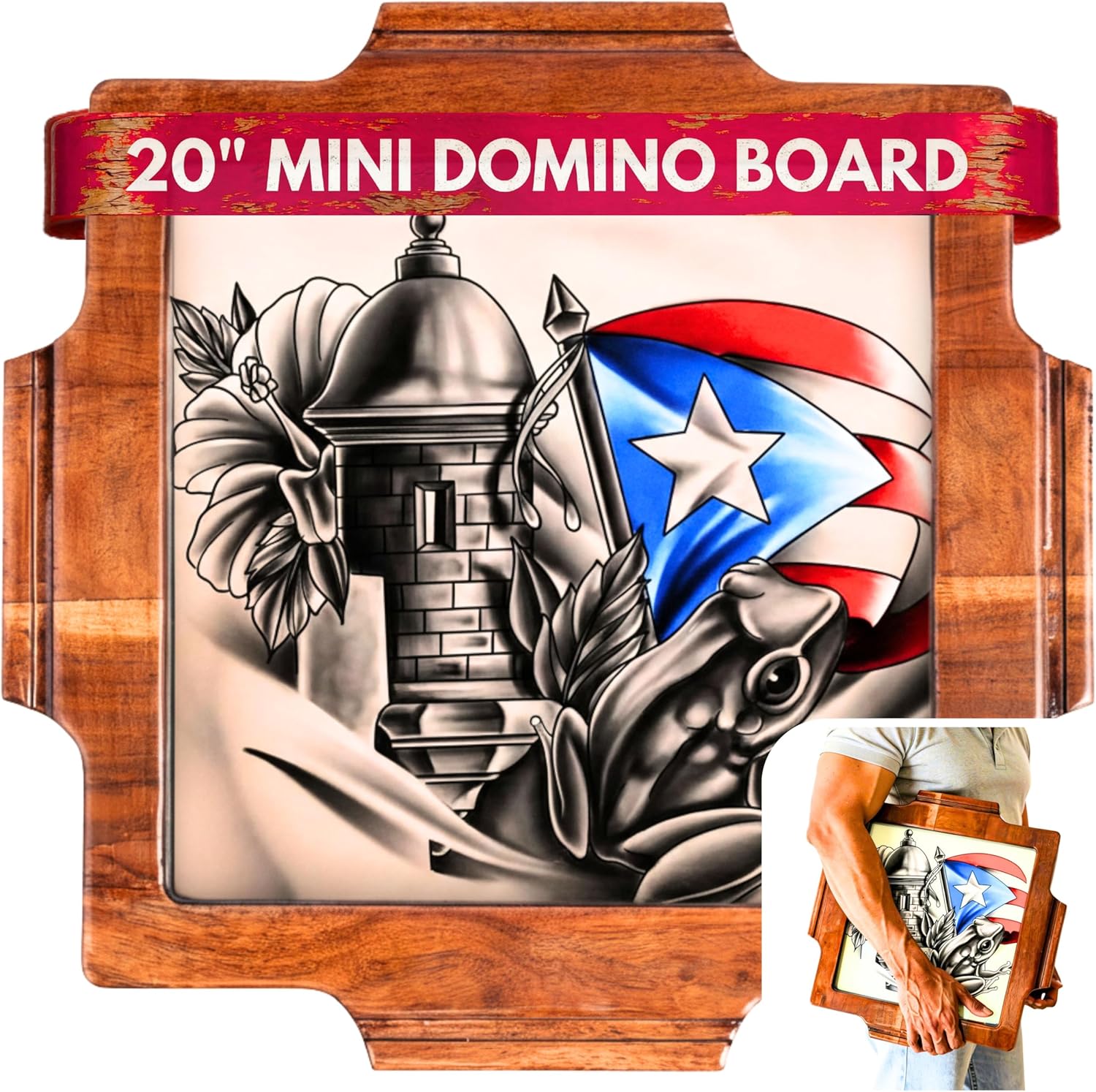 Mini Tablero Premium con Juego de Domino Mesa de Domino Puerto Rico | Premium Portable Board with Dominoes Set Domino Table Puerto Rico [01]