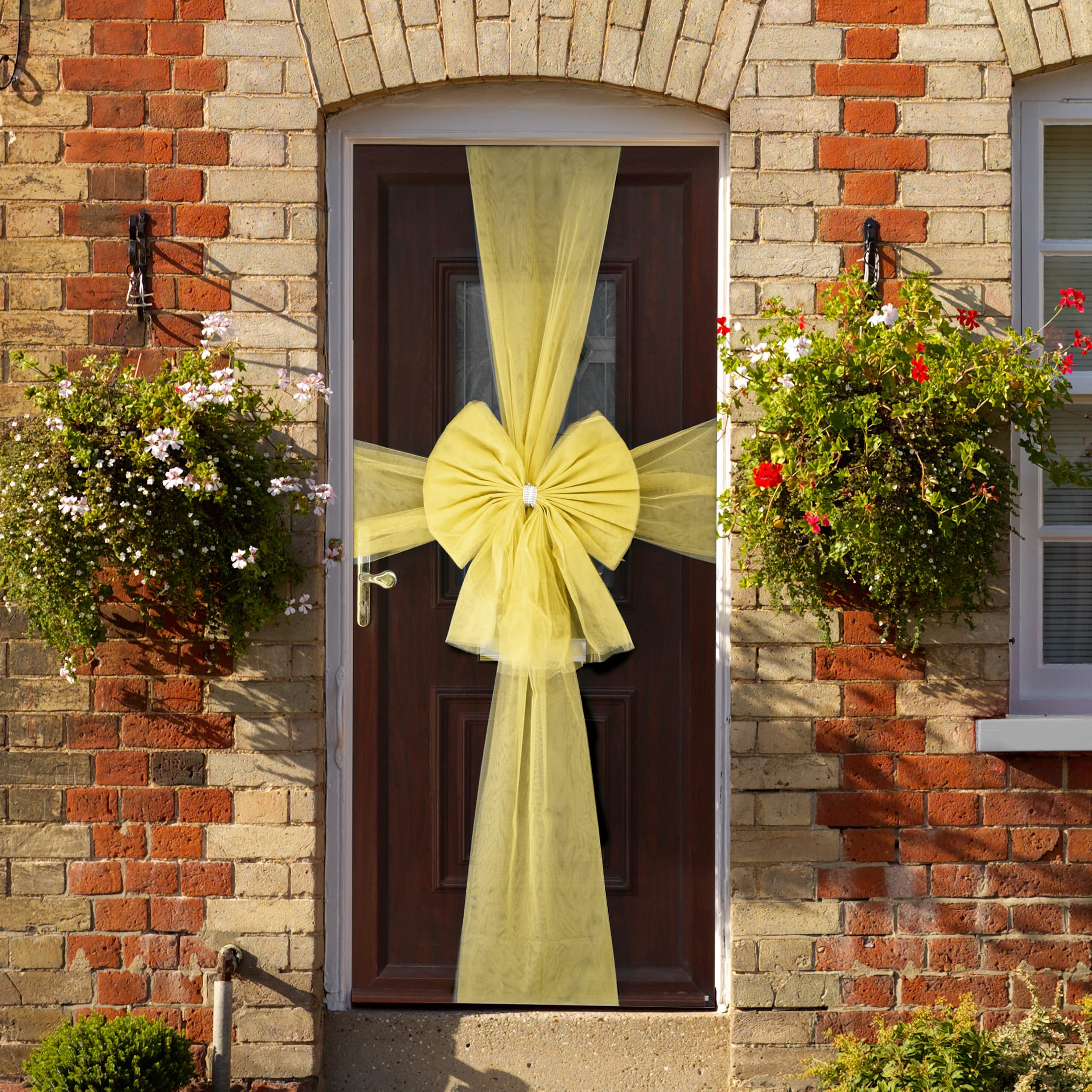 Muiltvoe Christmas Door Bow - Large Gold Decoration with Diamante Detail - Xmas Baby Shower Wedding Celebration – Festive Season House Decoration