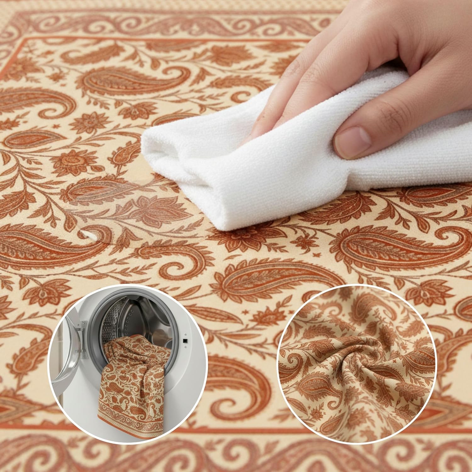 Lito 60 x 90 Inch Tablecloths for Rectangle Tables Reusable Washable Premium Cotton Table Covers Ideal for Weddings, Parties, Events, and Banquets Terracotta Paisley