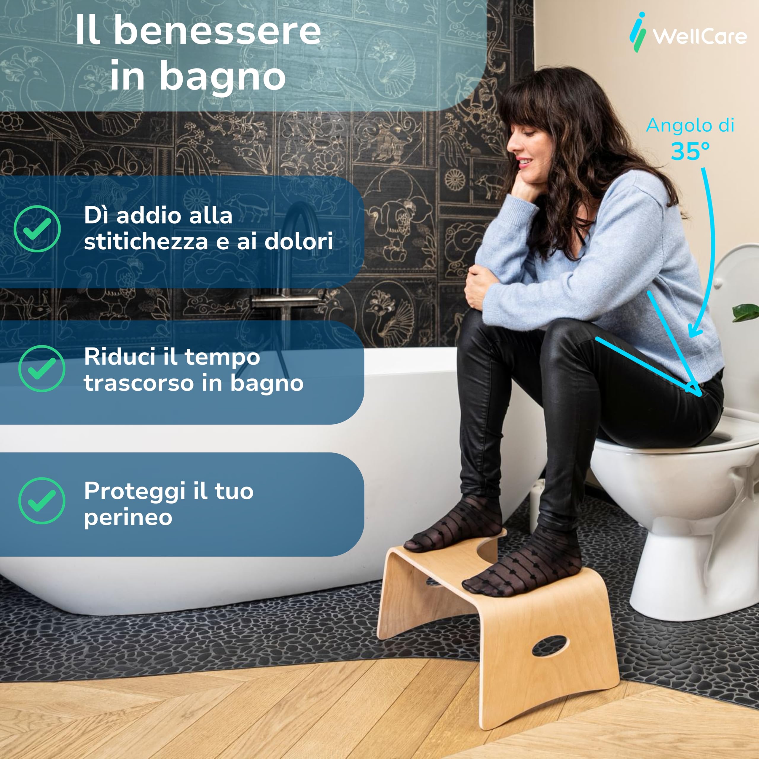 Sgabello Pieghevole In Bambù Per WC – Altezza 18 Cm, Antistitichezza, Poggiapiedi Ergonomico Per Adulti E Bambini