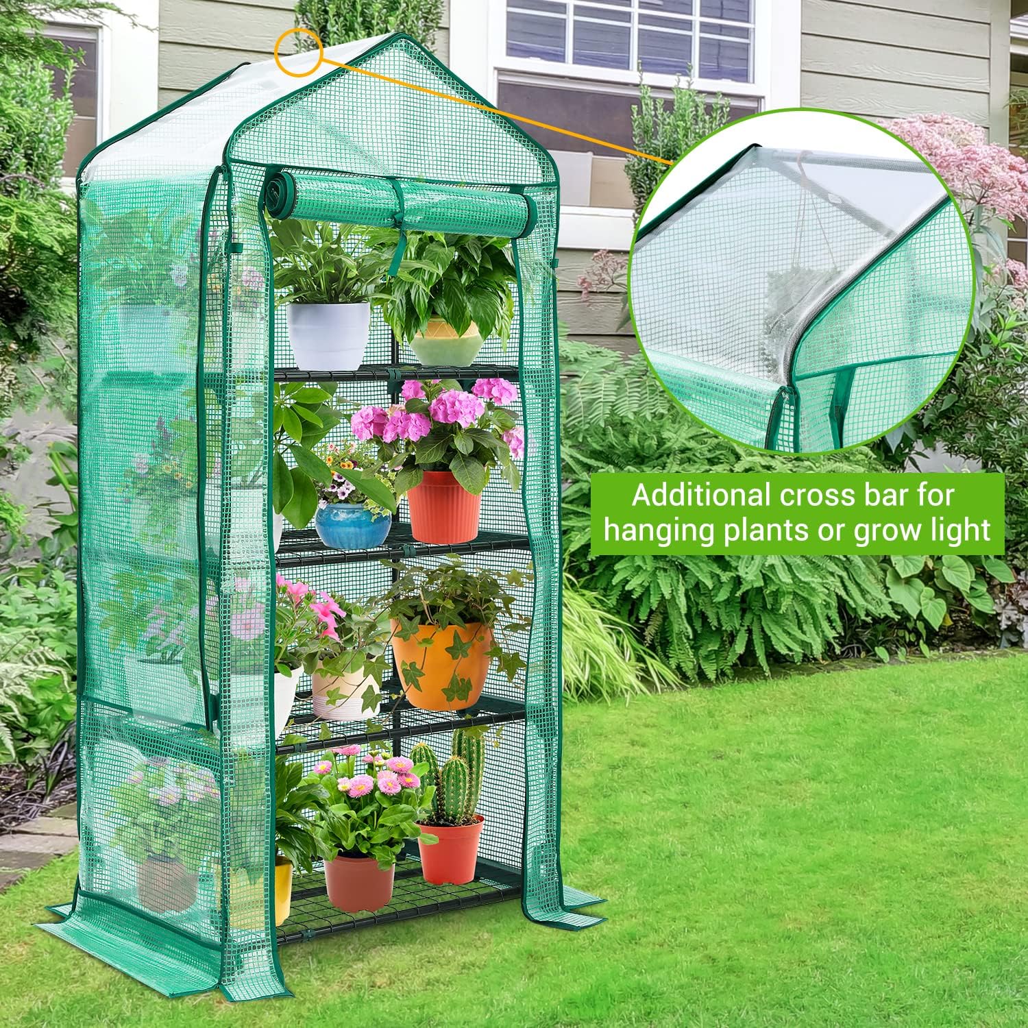 Ohuhu Upgraded Mini Greenhouse with 6" x 98' Repair Tape, Heavy Duty Small Plastic Plant Green House 4-Tier Rack Stand with Reinforced Clear Plastic Film Tape