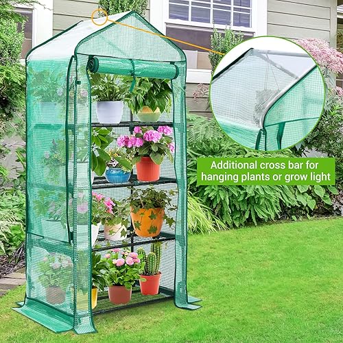 Miniatura 4 de Ohuhu - Mini invernadero con techo de pantalla, portátil mejorado de 4 niveles para interiores y exteriores con puerta enrollable, casa verde de