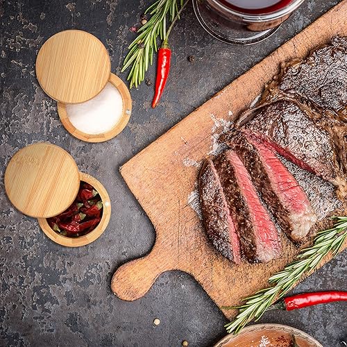 Miniatura 6 de 4 piezas de almacenamiento de sal de bambú con tapa giratoria magnética, caja de almacenamiento de sal y especias, compartimento de almacenamiento