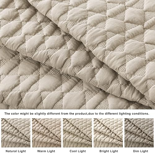 Miniatura 3 de WDCOZY Juegos de ropa de cama de tamaño Cal King, muy grande, beige, colcha con fino acolchado y fundas de almohada, ligero, suave, para todo el