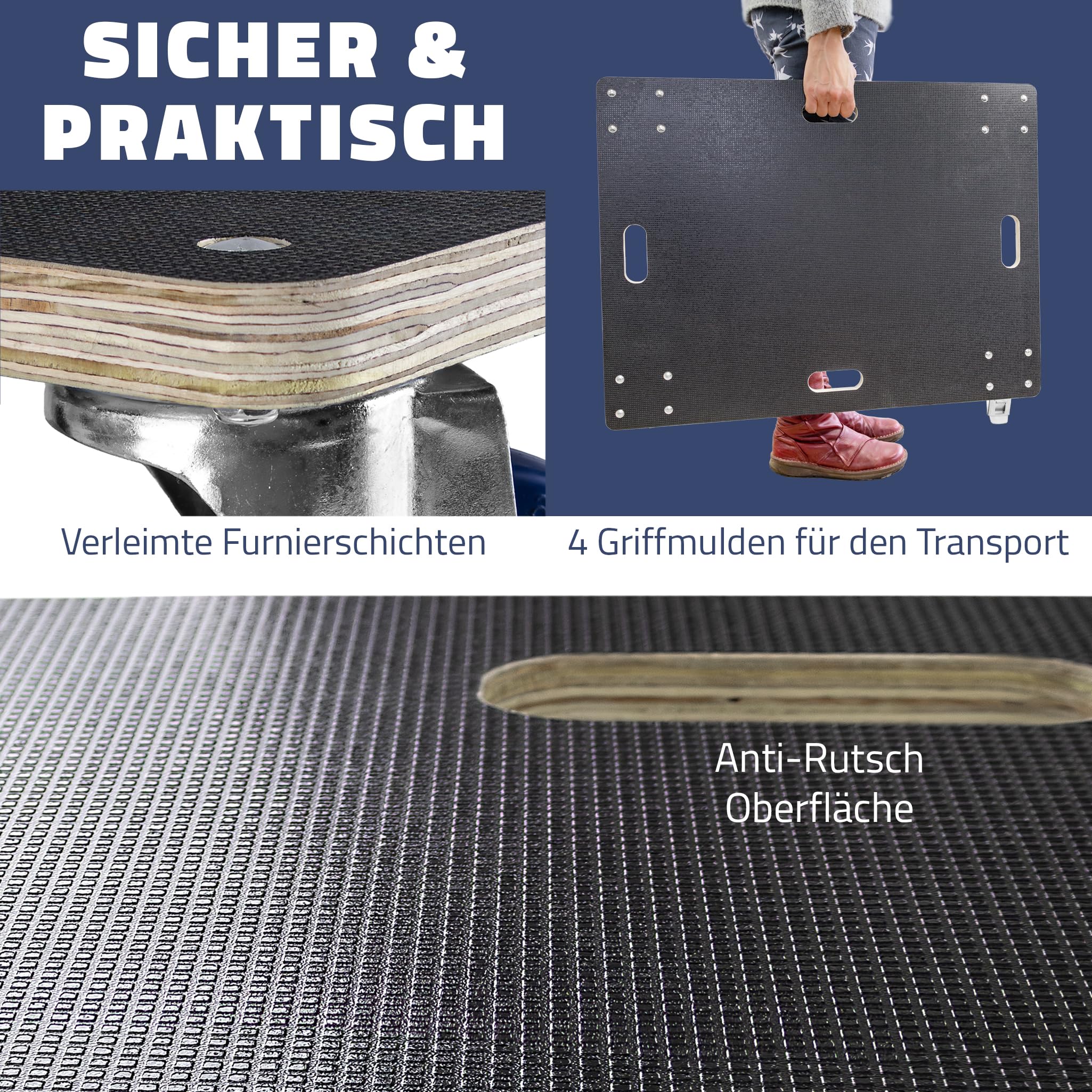 Trucky Tabla de 60 x 80 cm, ruedas de 500 kg, con 4 ruedas para muebles, carrito de transporte