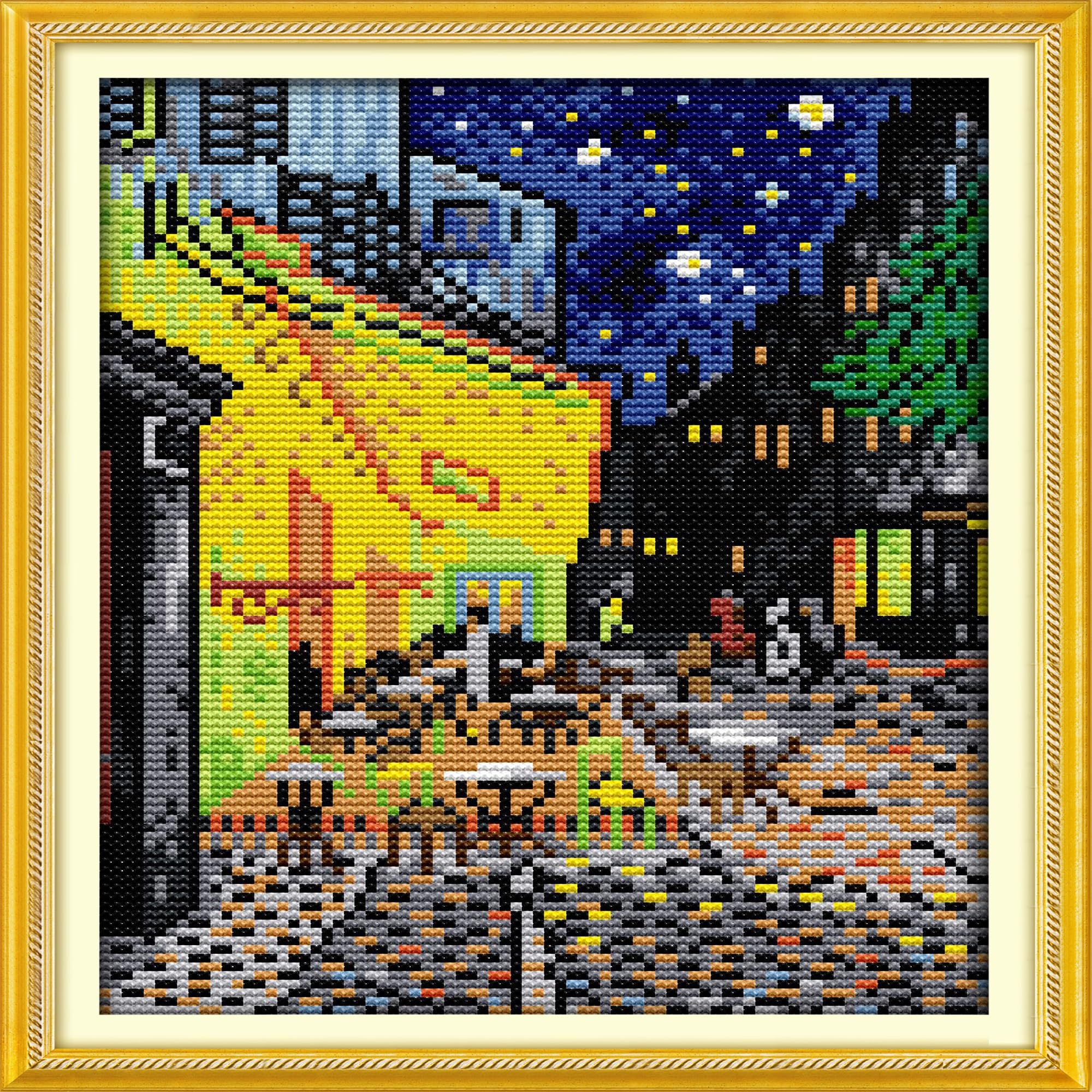 Howie's Needlepoint 14CT Pre-Printed Cross Stitch Kits,Embroidery Patterns Starter Kits,Needlepoint Kits (Van Gogh Coffee Shop, 7.5 * 10.6 Inch)