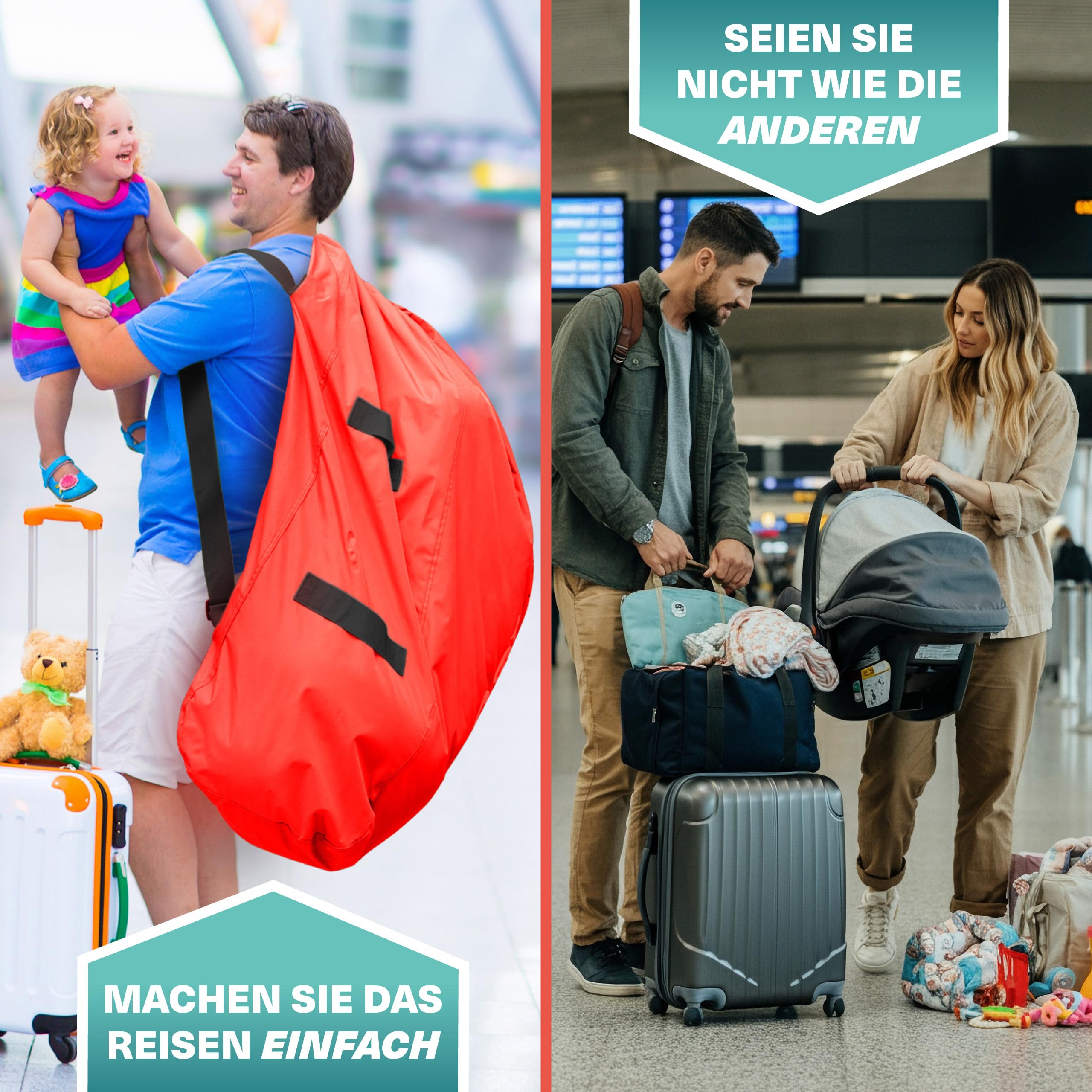 Bramble – XL-Kinderwagentasche fürs Flugzeug – Extra große Kinderwagentasche für Flugreisen – Wasserabweisende Doppel-Kinderwagen-Abdeckung für die Gate-Kontrolle (Rot)