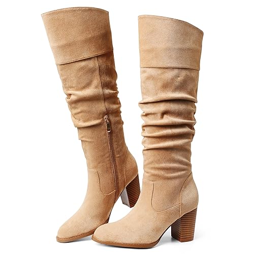 Erocalli Suede Knee-High Boots Fall Boot For Women Chunky Block