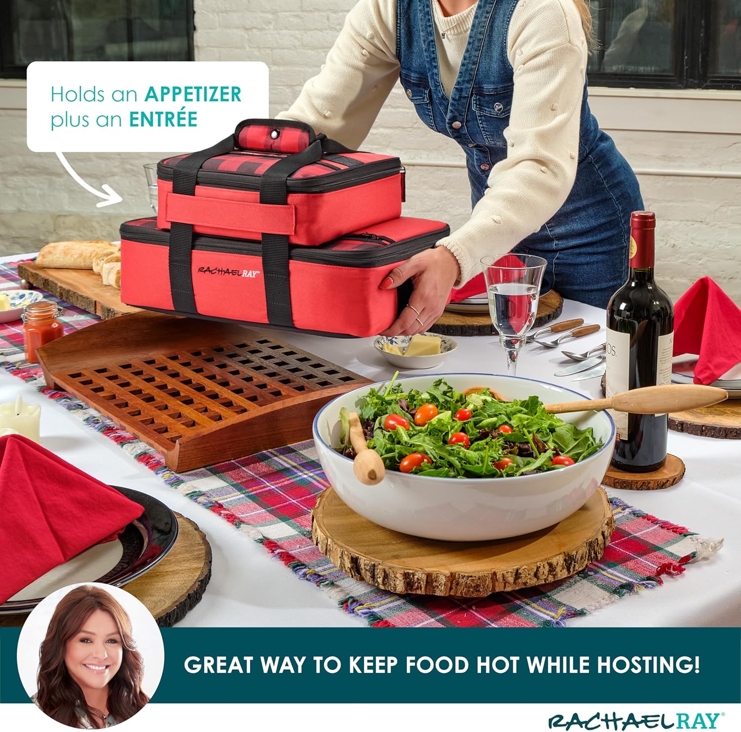 Rachael Ray Lugger Duo, Insulated Casserole Carrier for Hot or Cold Food, Thermal Lasanga Lugger Tote for Potluck, Parties, Picnic, and Cookouts, Fits 9" x 13" Baking Dish, Red Buffalo - Image 7