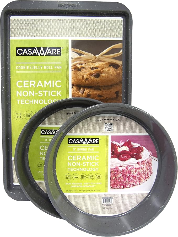 casaWare Classic 3 Piece Granite Bakeware Set (Silver