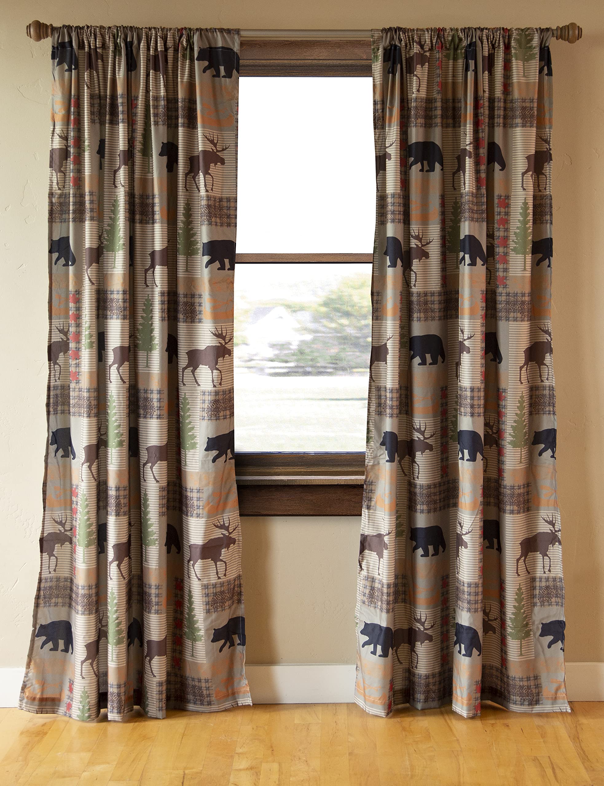 CARSTENS, INC.Printed Curtain Panel Set, Rustic Cabin & Lodge, 2 Panels (54" x 84" Each), Lake Country