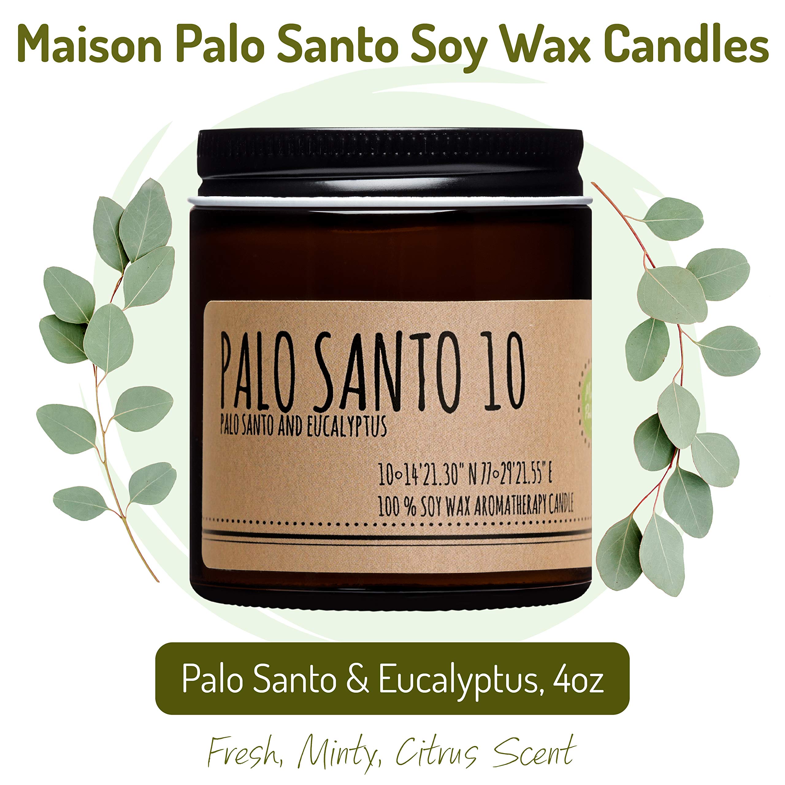 Maison Palo Santo Soy Wax Candle - Palo Santo and Eucalyptus Natural Aromatherapy Smudge Candle, Stress Relief, Chakra Balancing, Meditation, Manifestation and Focus, 4 oz