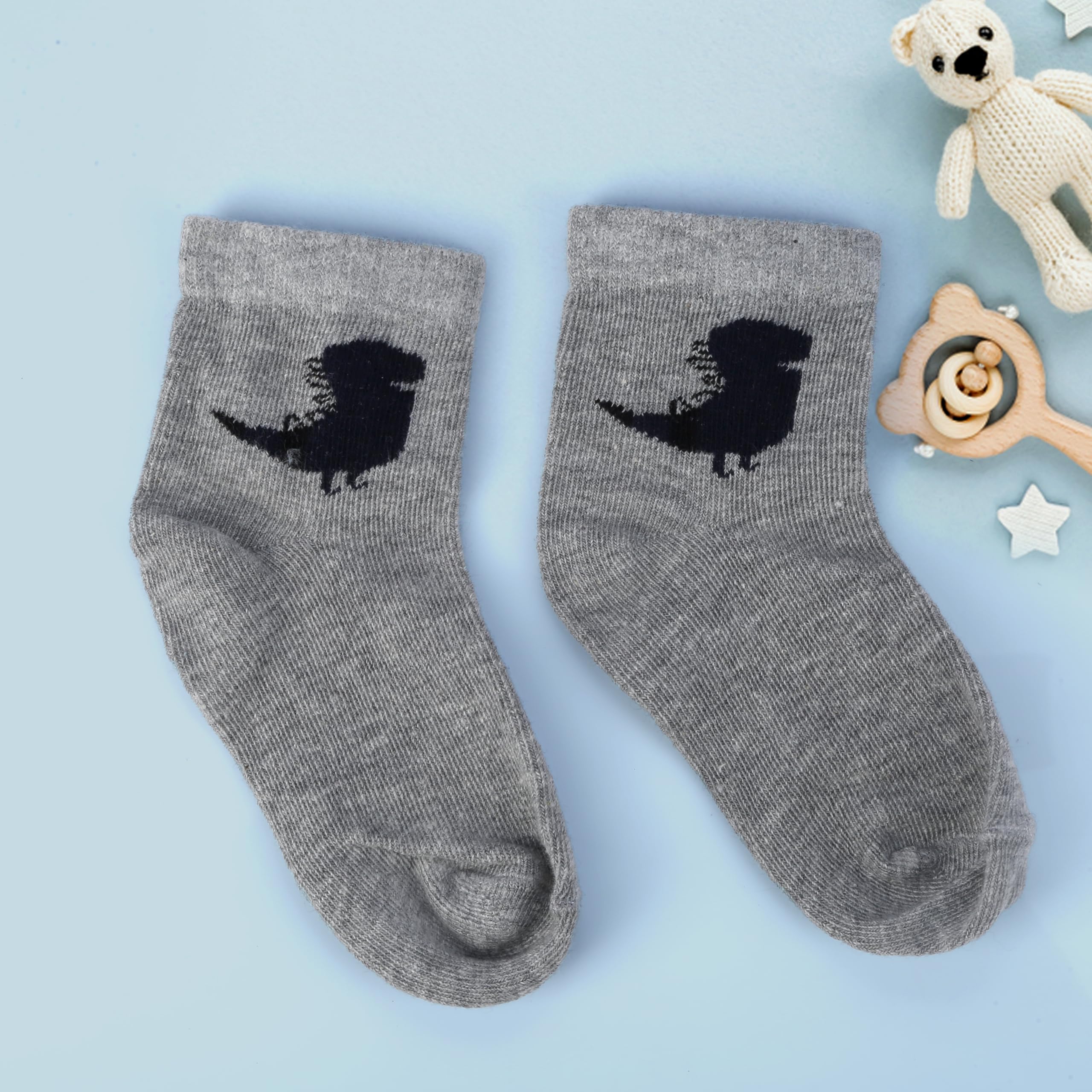 LEALDEALZ Kid's Socks for Boys and Girls - Made with Soft & Breathable Cotton with Antibacterial Wash, Pack Of 5, Animal Printed - For 6 Months To 12 Months Old, Suitable for all day long use 1