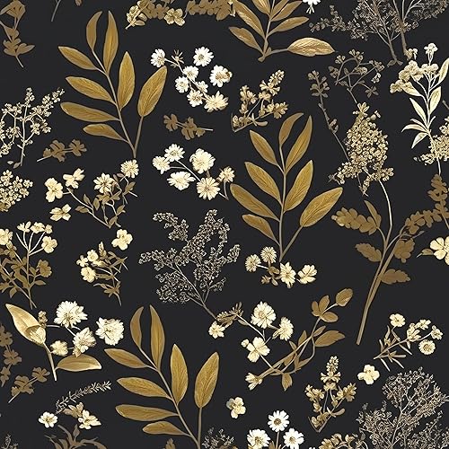 Miniatura 16 de Papel Tapiz de Hoja Azul/Dorada Despegar y Pegar Papel Tapiz Vintage Floral Oscuro Impermeable Autoadhesivo Removible Boho Papel de Pared Moderno