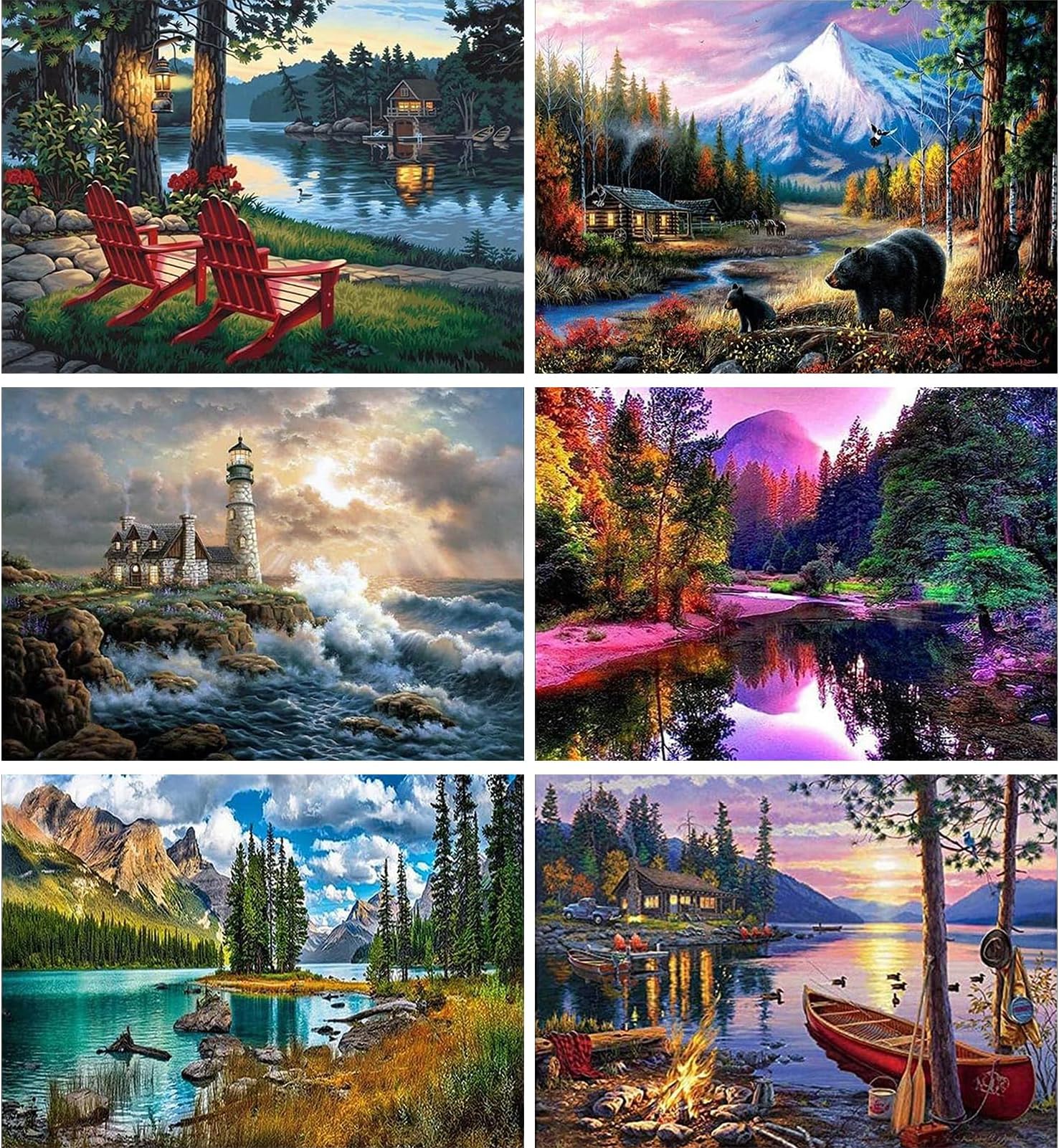 YALKIN Paint by Numbers for Adults and Beginner, Painting by Number Kits On Canvas,Without Frame DIY Color Oil Painting Acrylic Paints,Home Wall Decor 6 Pack 12x16 in