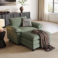 LINSY HOME Green Corduroy Cloud Sofa Accent Chair with Ottoman - Modular Plush Lounge for Living Room Bedroom Office