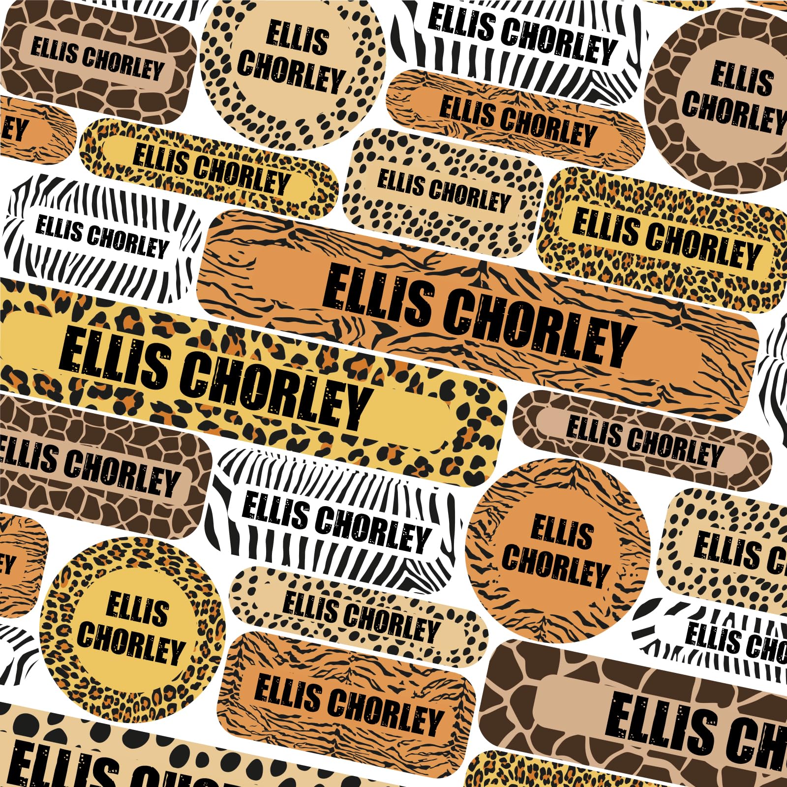 50 School Name Labels for Children No Iron Name Tags for Clothes Name Stickers for Water Bottles, Uniform, Secondary School, College, Care Homes, Washable and Dishwasher Safe (Safari)
