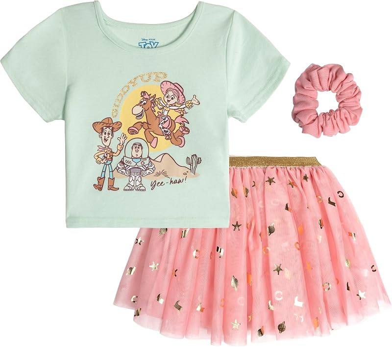 Girls 3pc T-Shirt, Skirt & Scrunchie Set Toddler to Big Kid Sizes (2T - 14-16)