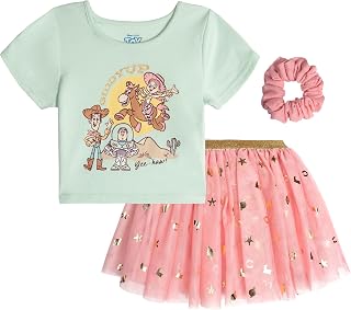 Disney Girls 3pc T-Shirt, Skirt & Scrunchie Set Toddler to Big Kid Sizes (2T - 14-16)
