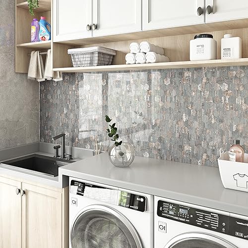 Miniatura 4 de Livelynine Papel tapiz de cocina de 15.8 x 197 pulgadas, despegar y pegar, piedra geométrica oscura para calcomanías de cocina, azulejos de pared