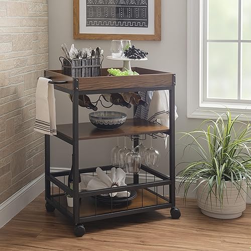 Miniatura 3 de Carrito de cocina portable Linon Austin., Madera, Negro