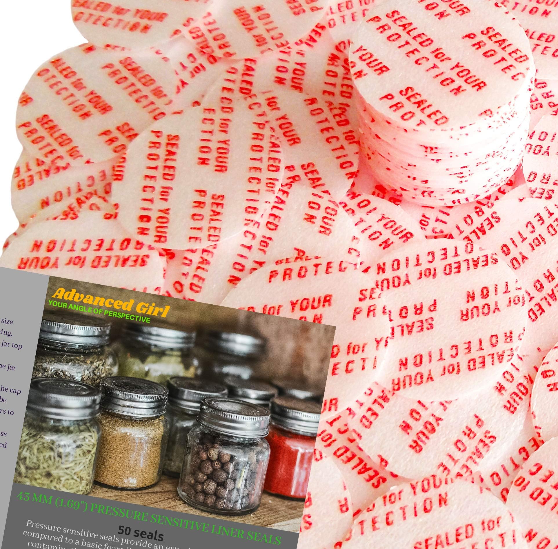 Pressure Sensitive Torque Activated Seals Cap Liners - 43 mm (1.69") -50 PCS -Made in USA- for Glass & Plastic Bottles & Containers - No Induction Sealer Needed