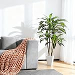 Artificial Dracaena Tree 4Ft Fake Plants with White Taper Planter Fake Tree Faux Artificial Plants for Indoor Outdoor Wall Office Home Living Room Floor Decor,Set of 1