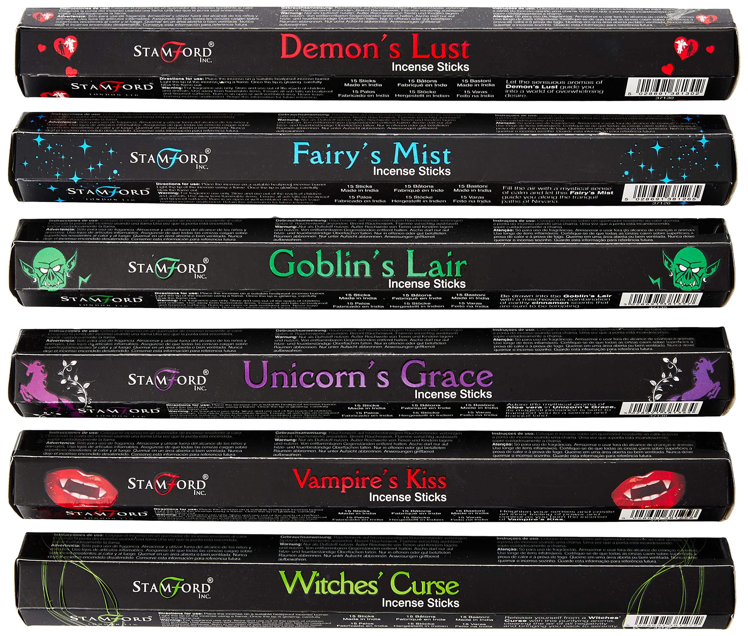 Stamford Inc. Black Stamford London 37343 Mythical Variety Set Incense Sticks - 6 Packs X 15 Sticks,