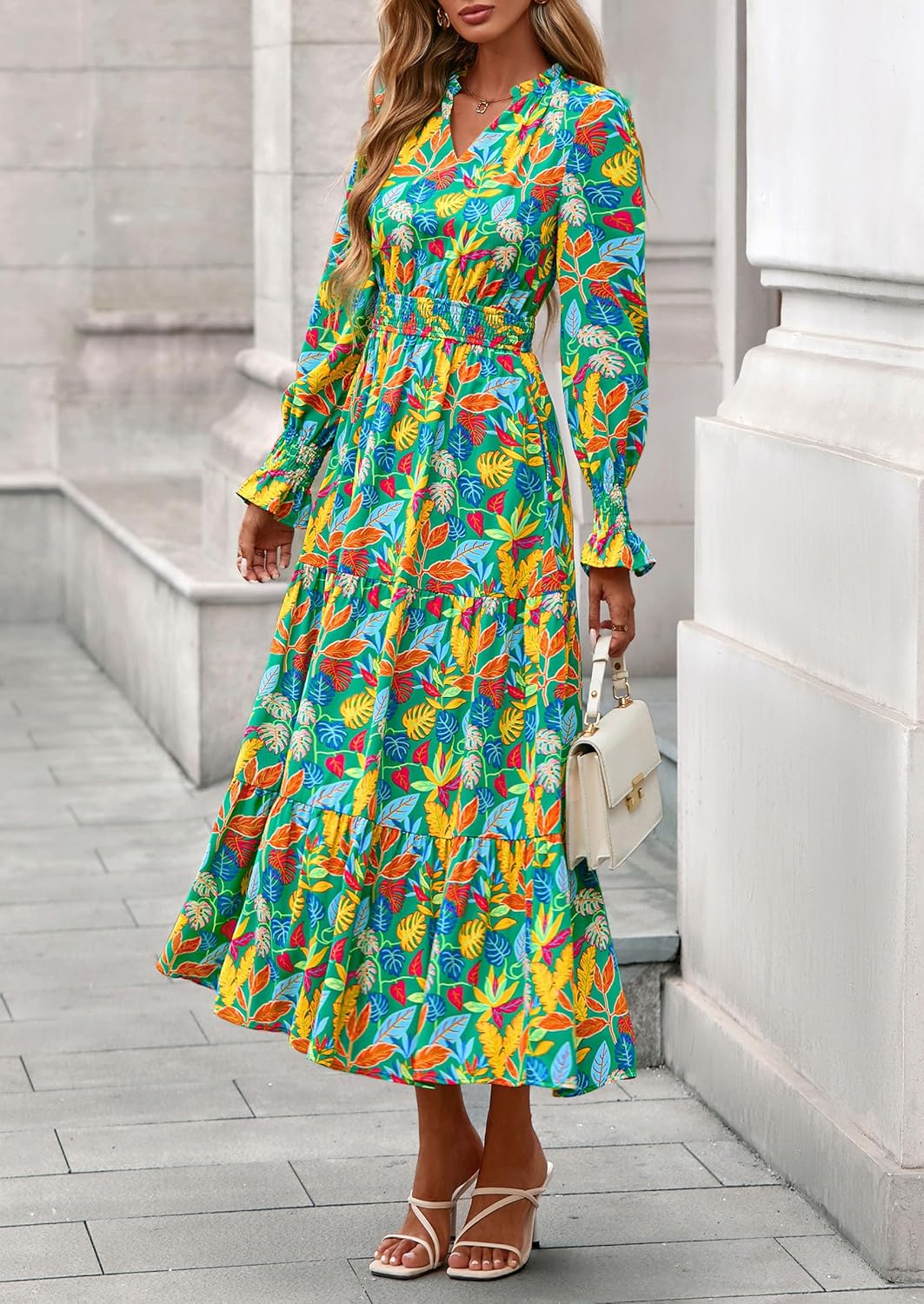 PRETTYGARDEN Women's Floral Maxi Dress 2026 Fall Long Sleeve V Neck A Line Long Flowy Spring Party Boho Dresses - Image 7