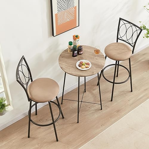 Miniatura 4 de VECELO Bar Stools, 24/29" Adjustable Barstool,Swivel Counter Stool with Upholstered Seat,Steel Bistro Pub Chairs, Curved Line Backrest, Set of 2