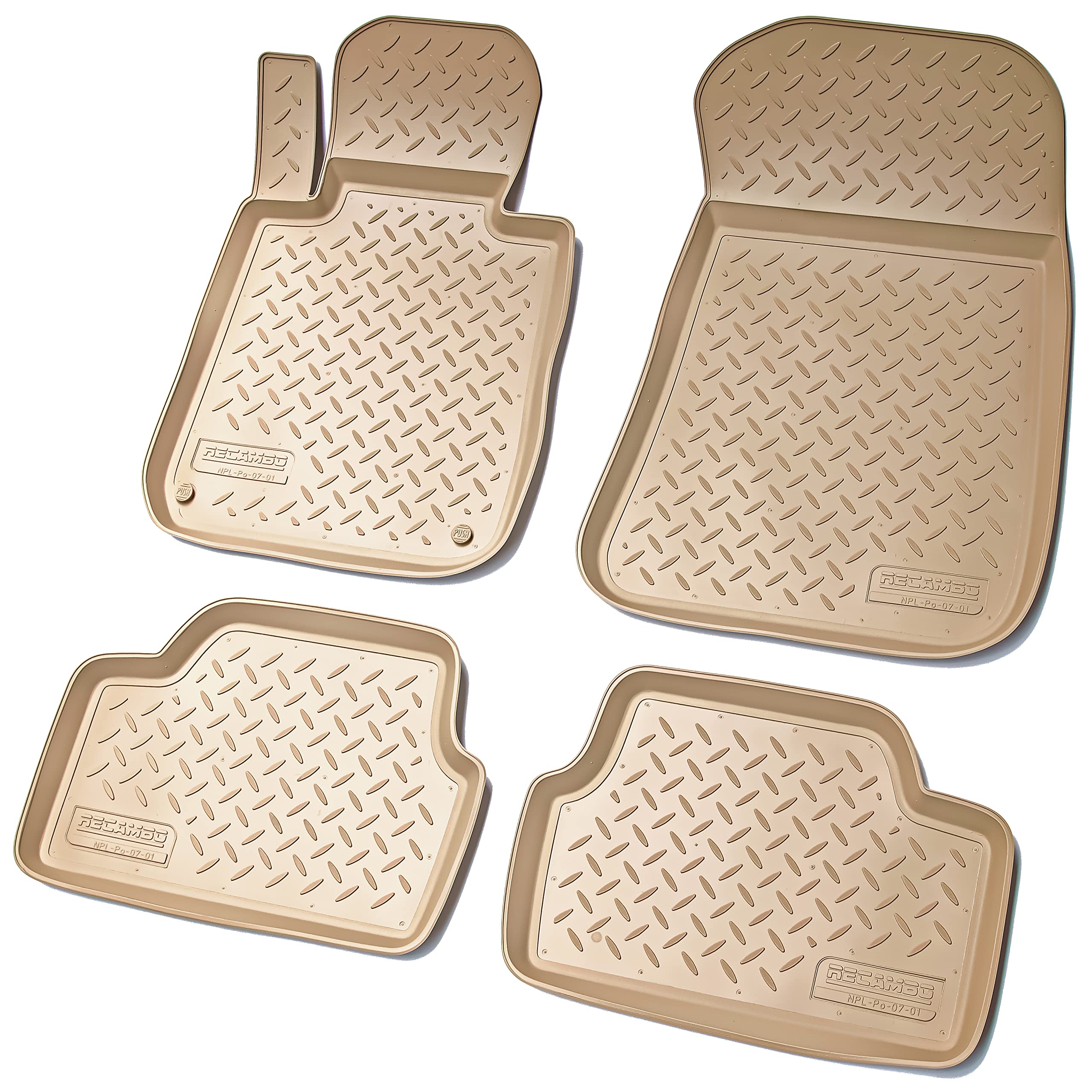 Recambo Tappetini in gomma 3D compatibili per BMW Serie 1 | tipo E81 E82 E87 E88 | Tappetini in gomma | su misura | con bordo | beige