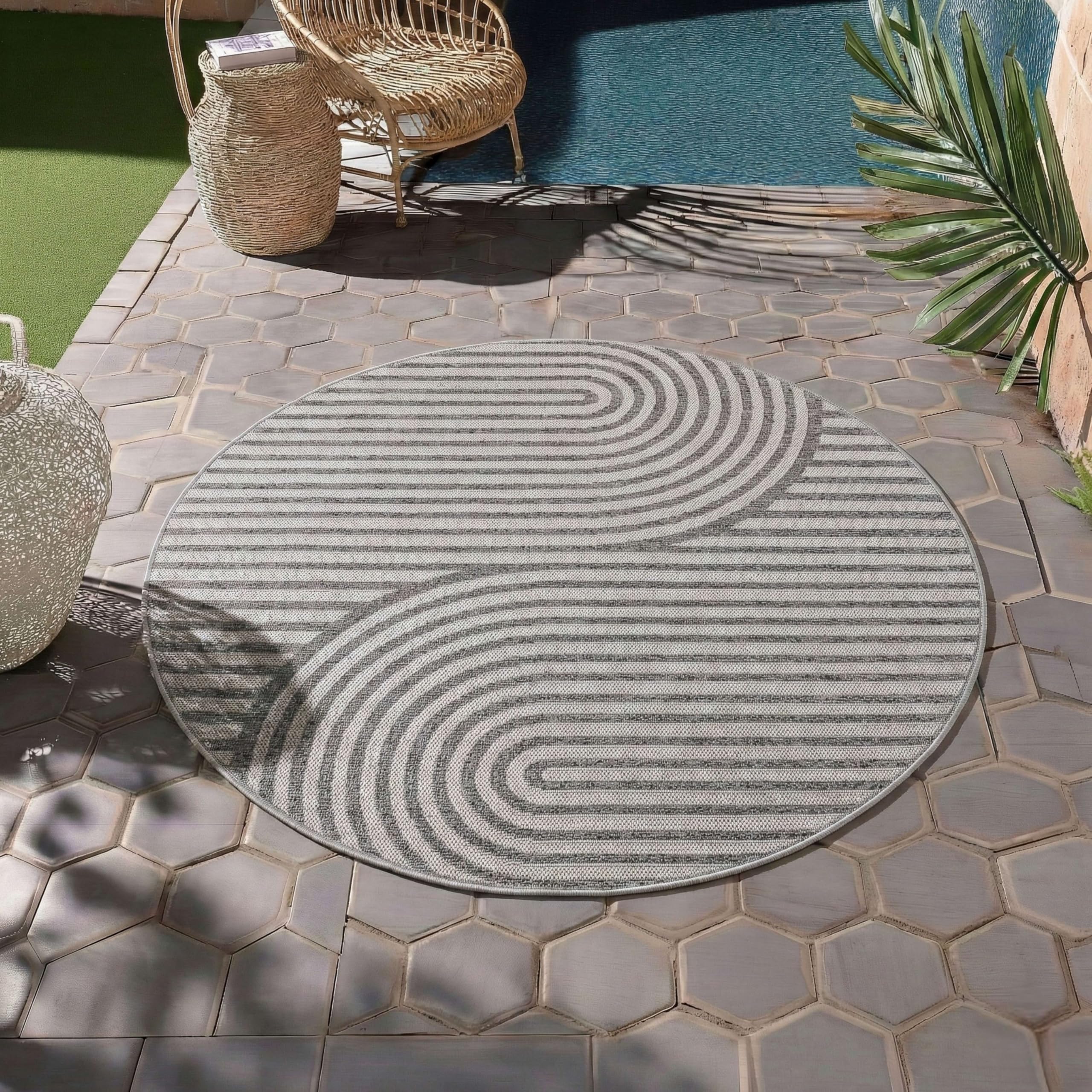 HomebyHome Outdoor Teppich Beige Wetterfest UV-beständig Pflegeleicht Skandinavisches Boho Design für Küche Balkon Terrasse Garten Wohnzimmer Esszimmer