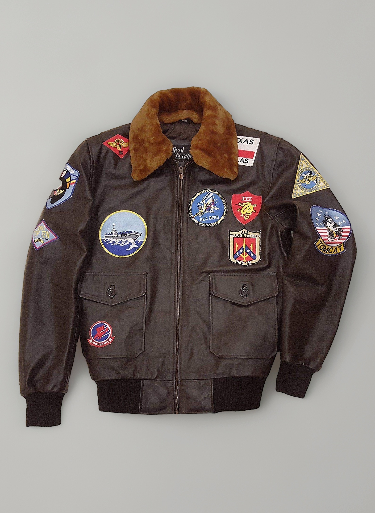 Suiting Style Men's Top Brown Flight Maverick Aviator Leather Jacket Removable Fur Collar WW2 Bomber Jacket