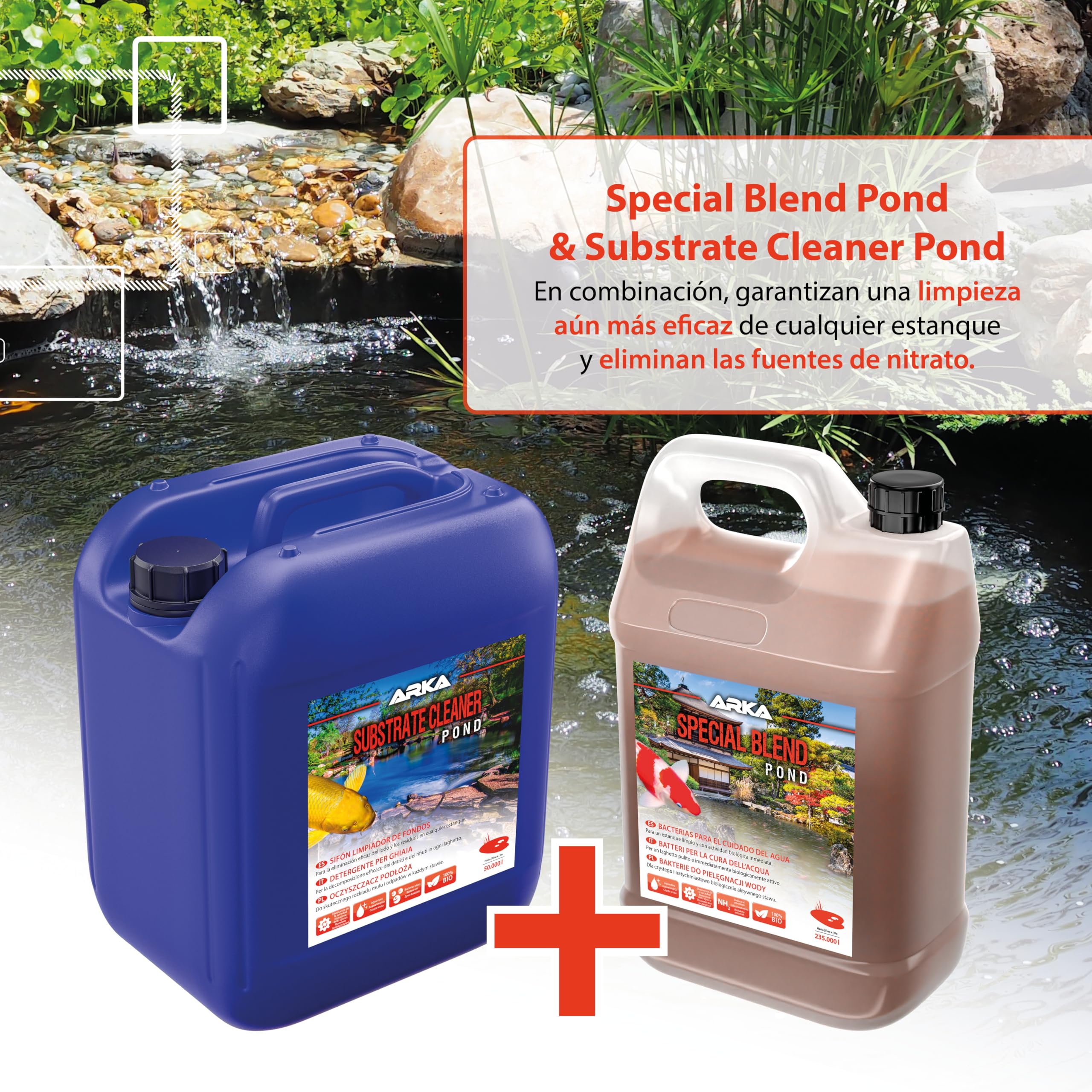 ARKA Pond Substrate Cleaner - 5 L - Fórmula bacteriana para Eliminar eficazmente el mantillo y la Suciedad de los estanques, favorece un ecosistema Sano.
